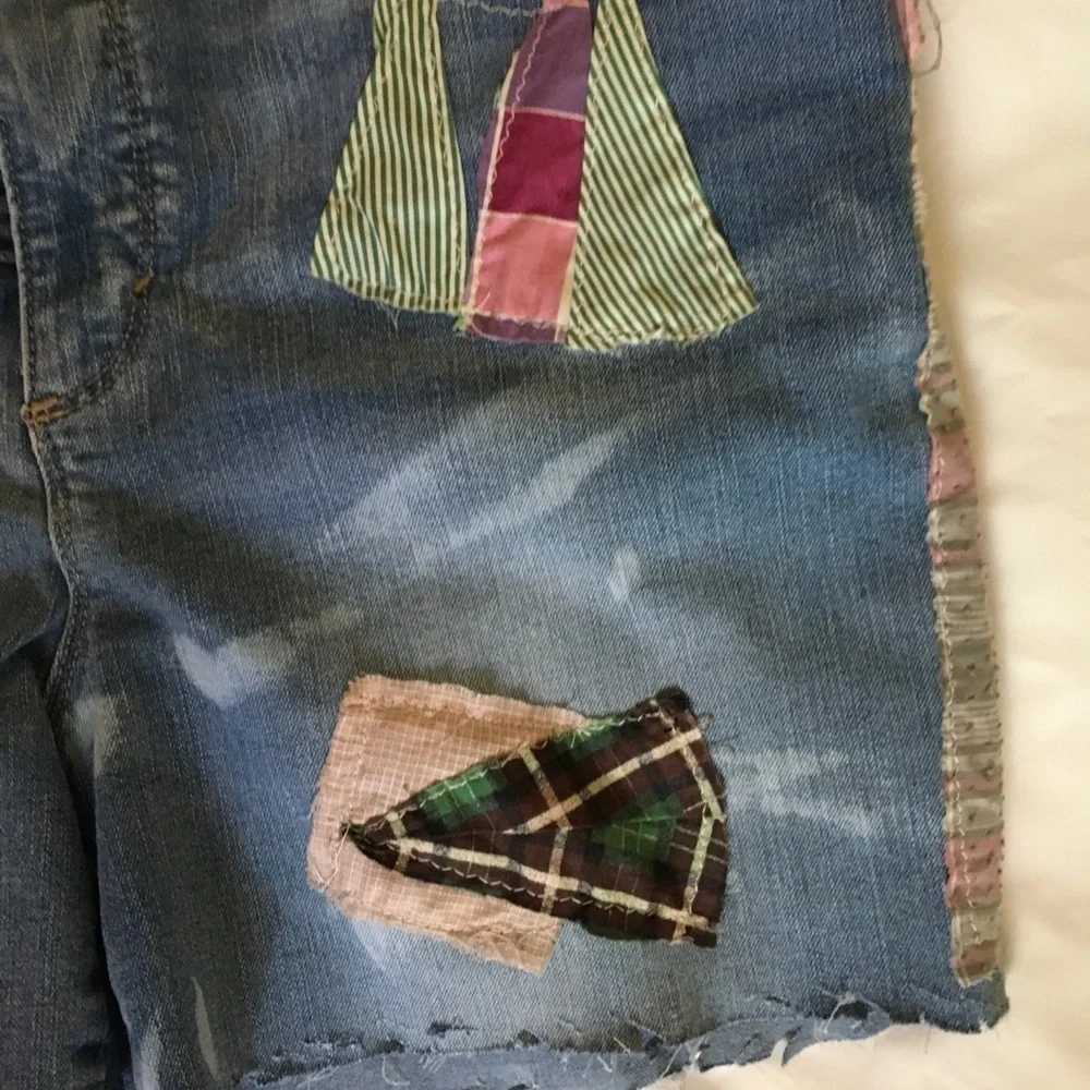 Upcycled Reworked Patchwork Denim Shorts Size 12 - Picture 5 of 14